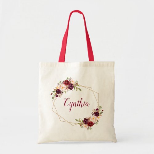 Burgundy Blush Floral Geometric Frame Bridesmaid Tote Bag - Burgundy Blush Floral Geometric Frame Bridesmaid Favor Tote Bag. 
(1) For further customization, please click the "customize further" link and use our design tool to modify this template.
(2) If you need help or matching items, please contact me.