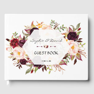 Burgundy Blush Floral Geometric Navy Guest Book