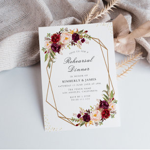 burgundy & blush floral geometric rehearsal dinner invitation