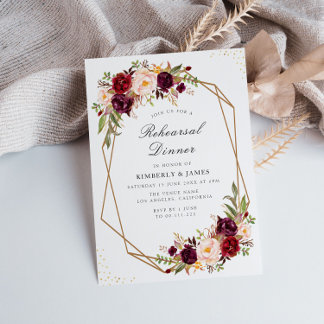 burgundy & blush floral geometric rehearsal dinner invitation