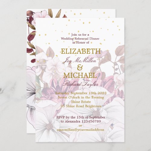 Burgundy Blush Floral Gold Elegant Chic Wedding Invitation