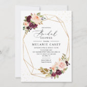Burgundy Blush Floral Gold Geometric Bridal Shower Invitation (Front)