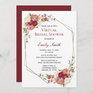 Burgundy Blush Floral Gold Virtual Bridal Shower Invitation