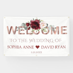 Burgundy Blush Floral Gold Wedding Welcome Sign