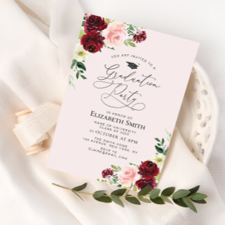 burgundy blush floral graduation party invitation