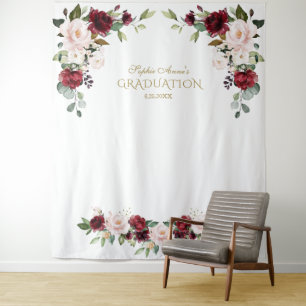 Burgundy Blush Floral Graduation Photo Prop Tapestry
