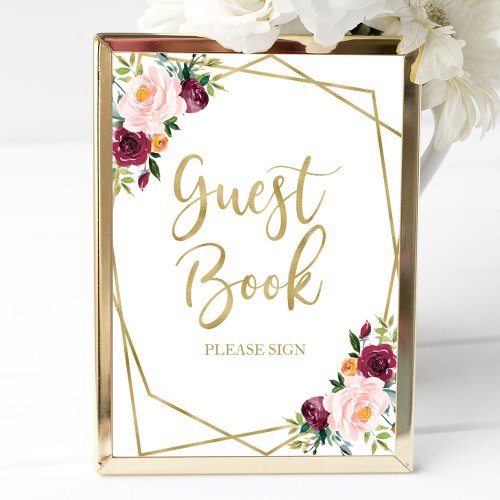 Burgundy Blush Floral Guest Book Sign
