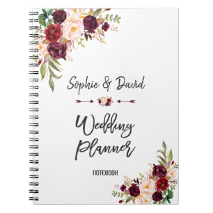 Burgundy Blush Floral Handwriting Wedding Planner Notebook
