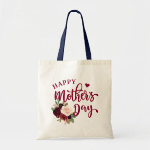 Burgundy Blush Floral Happy Mother's Day Tote Bag