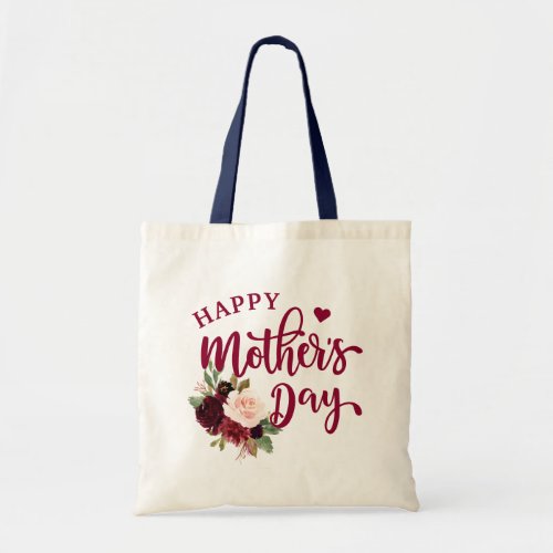 Burgundy Blush Floral Happy Mothers Day Tote Bag