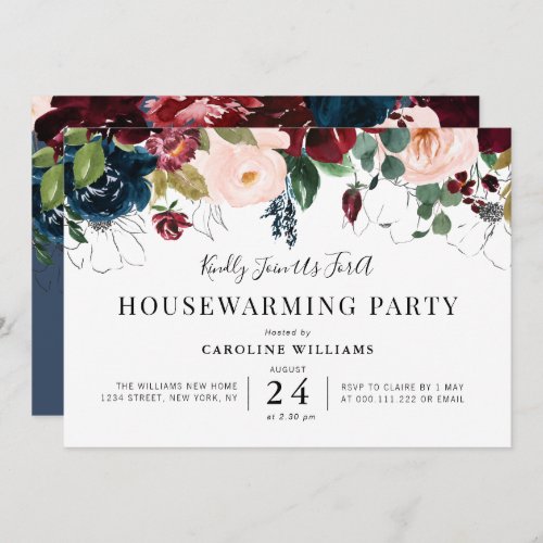 burgundy blush floral housewarming party invitation