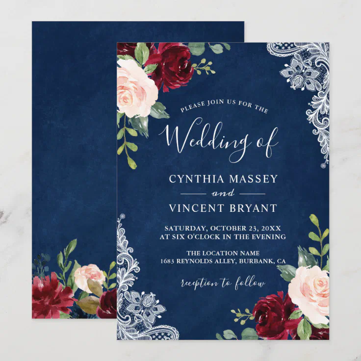 burgundy and blue wedding invitations