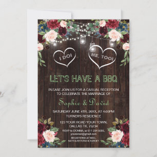 Burgundy Blush Floral Lights Wood I DO BBQ Invitation