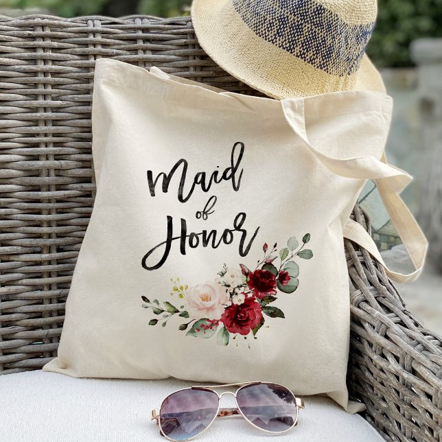 Burgundy Blush floral  maid of honor wedding Tote Bag (Creator Uploaded)