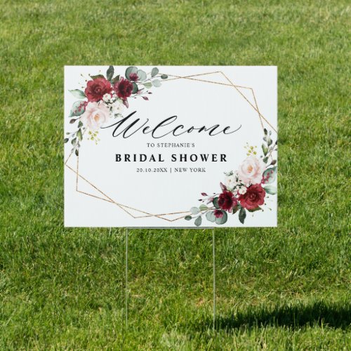 Burgundy Blush Floral Modern Bridal Shower Welcome Sign