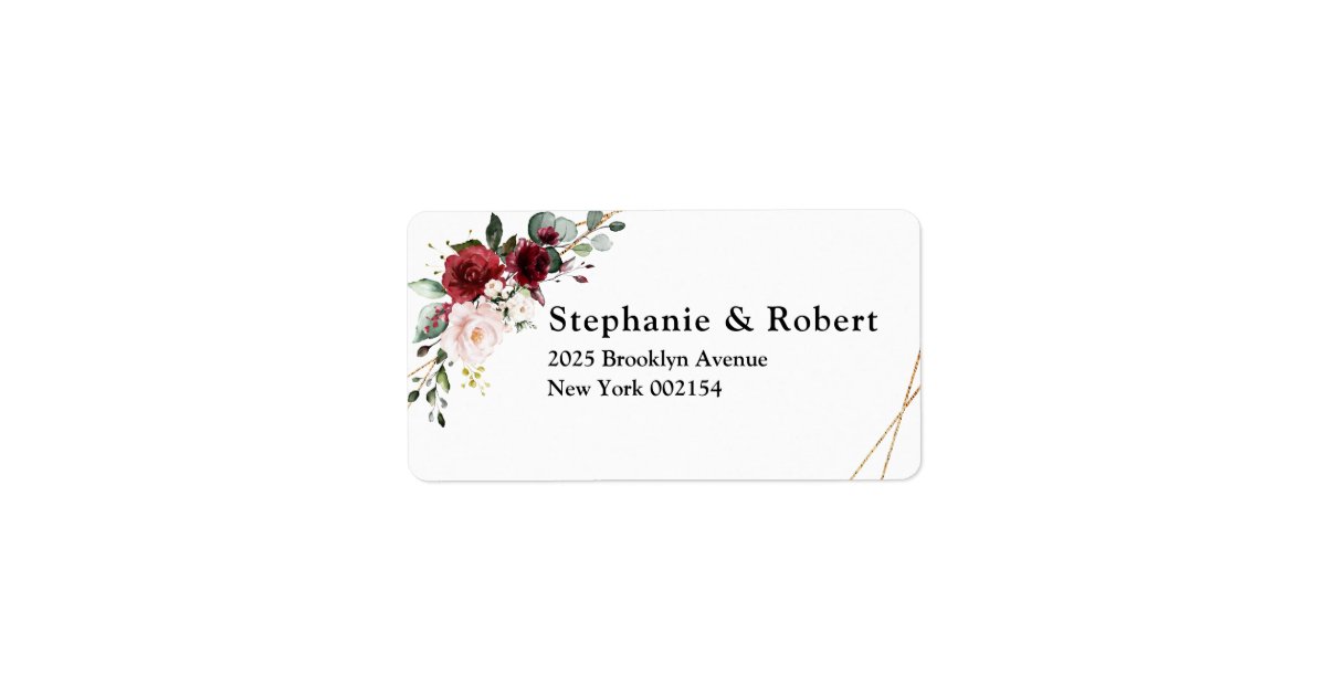 Burgundy Blush Floral Modern Geometric Address Label | Zazzle