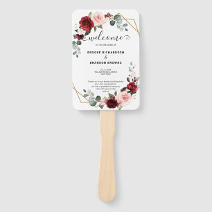 Burgundy Blush Floral Modern Geometric Program Hand Fan