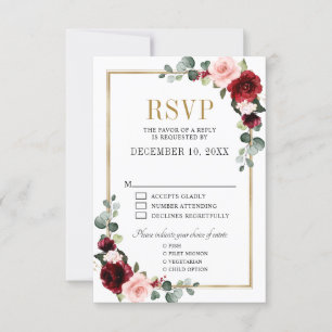 Burgundy Blush Floral Modern Geometric RSVP