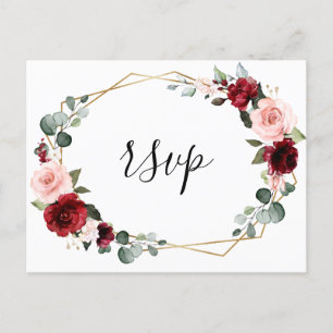 Burgundy Blush Floral Modern Geometric RSVP Postcard