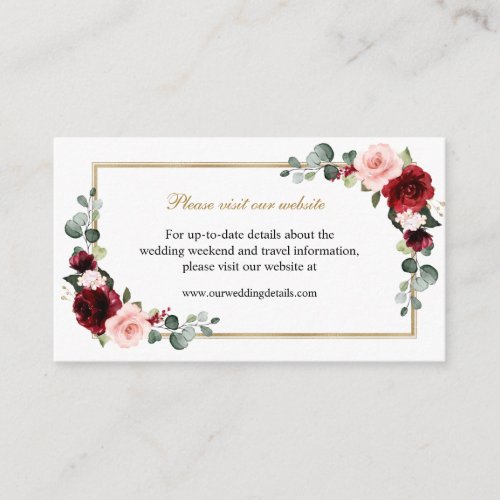 Burgundy Blush Floral Modern Geometric Website Enclosure Card