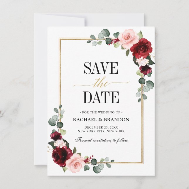 Burgundy Blush Floral Modern Geometric Wedding (Front)