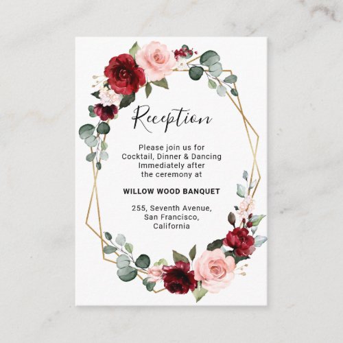 Burgundy Blush Floral Modern Geometric Wedding Enclosure Card