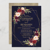 Burgundy Blush Floral Modern Geometric Wedding Invitation (Front/Back)