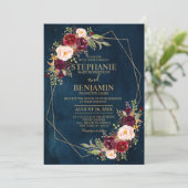 Burgundy Blush Floral Modern Geometric Wedding Invitation (Standing Front)