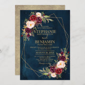 Burgundy Blush Floral Modern Geometric Wedding Invitation (Front/Back)