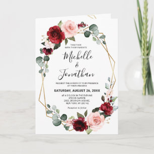Burgundy Blush Floral Modern Geometric Wedding Invitation