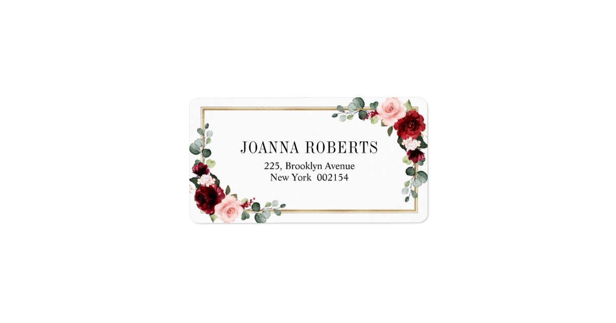 Burgundy Blush Floral Modern Geometric Wedding Label | Zazzle