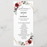 Burgundy Blush Floral Modern Geometric Wedding Program<br><div class="desc">Elegant and modern romantic geometric watercolor floral wedding program card features a bouquet of burgundy / marsala , blush pink, Purple, peach watercolor roses with matching foliage. Perfect for a fall / midsummer wedding. Please find more matching designs and variations from my "blissweddingpaperie" store. And feel free to contact me...</div>