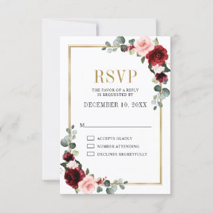 Burgundy Blush Floral Modern Geometric Wedding RSVP Card