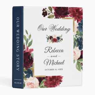 Burgundy Blush Floral Modern Wedding Albums Mini Binder