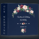 Burgundy Blush Floral Navy Blue Wedding Album 3 Ring Binder<br><div class="desc">Charming Burgundy,  Blush Marsala Floral card design. It features gorgeous Burgundy,  blush watercolour floral bouquet,  modern handwriting script,  unique floral arrows with hearts as divider,  all on a navy blue background. Use Customize tool to add your info. For matching items,  please,  visit my Burgundy Blush Bloom Floral Collection.</div>