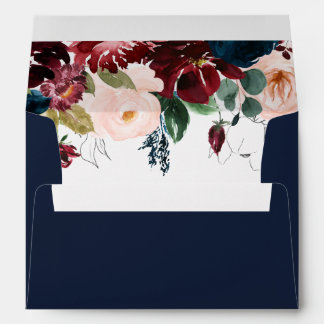 burgundy blush floral navy blue wedding envelope