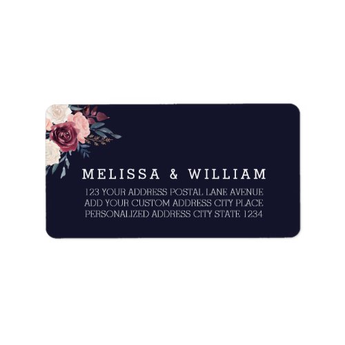 Burgundy Blush Floral Navy Wedding Return Address Label