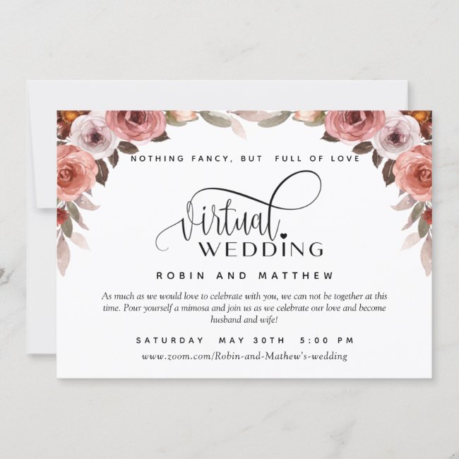 Burgundy Blush Floral, Online Virtual Wedding Invitation