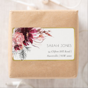 Burgundy Blush Floral Pampas Grass Address Label