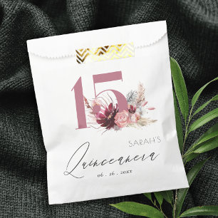 Burgundy Blush Floral Pampas Grass Quinceanera Favor Bag