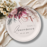 Burgundy Blush Floral Pampas Grass Quinceanera Paper Plates<br><div class="desc">If you need any further customisation please feel free to message me on yellowfebstudio@gmail.com.</div>