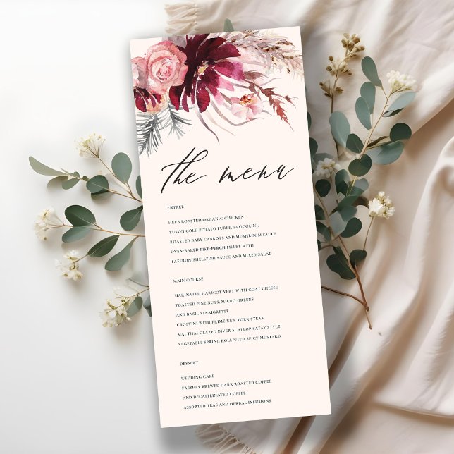Burgundy Blush Floral Pampas Grass Wedding Menu (Creator Uploaded)