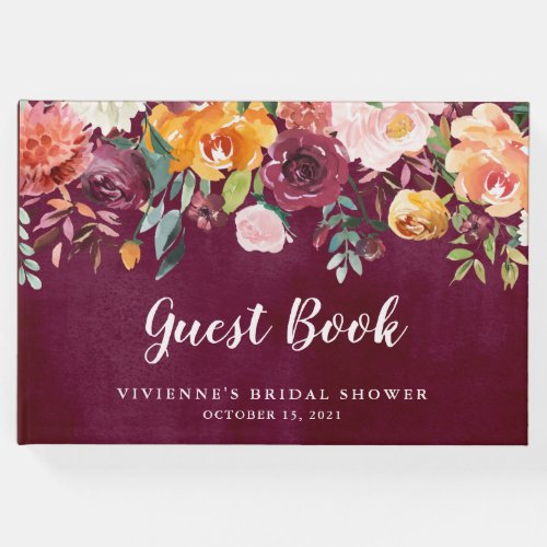 Burgundy Blush  Floral Party Guest Book