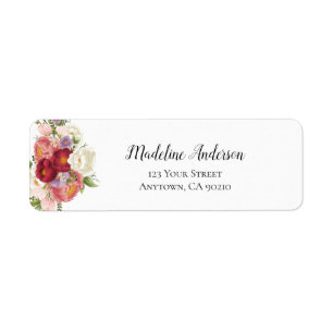 Burgundy Blush Floral Peony Custom Return Address Label