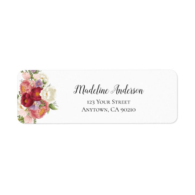 Burgundy Blush Floral Peony  Custom Return Address Label (Front)