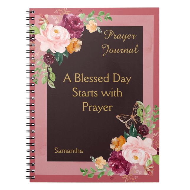 Burgundy Blush Floral Personalized Prayer Journal (Front)