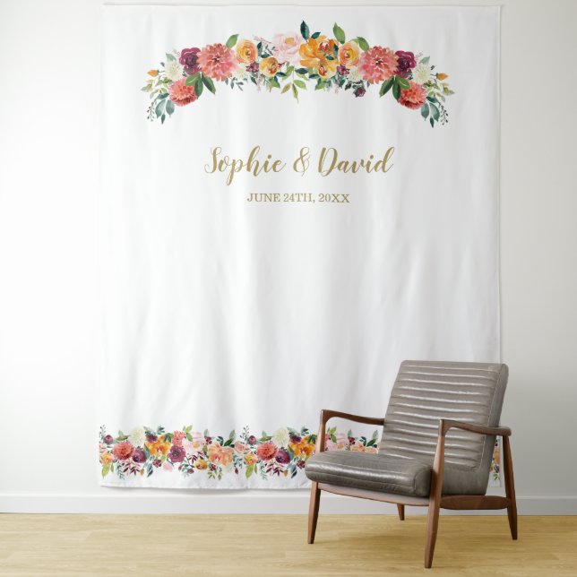 Burgundy Blush Floral Photo Booth Backdrop (In Situ)
