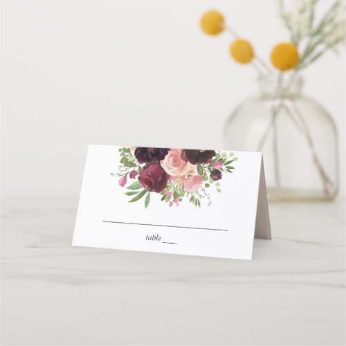 Burgundy  Blush Floral _ Pink Place Card