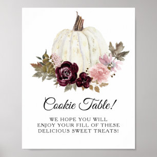 Burgundy Blush Floral Pumpkin Cookie Table Sign