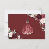 Burgundy Blush Floral Quinceañera Princess Reply RSVP Card (Back)